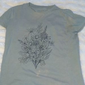 Sage Green T-shirt with Flowers